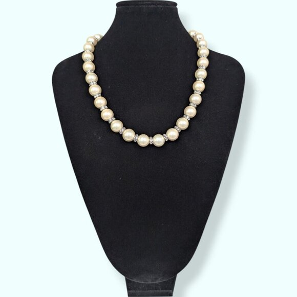 V. Glass Pearl Rhinestone Accent Necklace - Picture 3 of 6